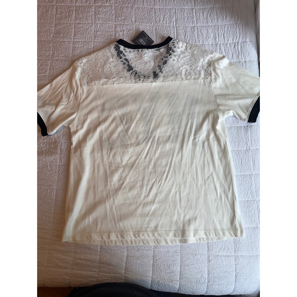 Grayson Threads NYC Lace Yoke V-Neck Graphic Tee Women's XS NWT